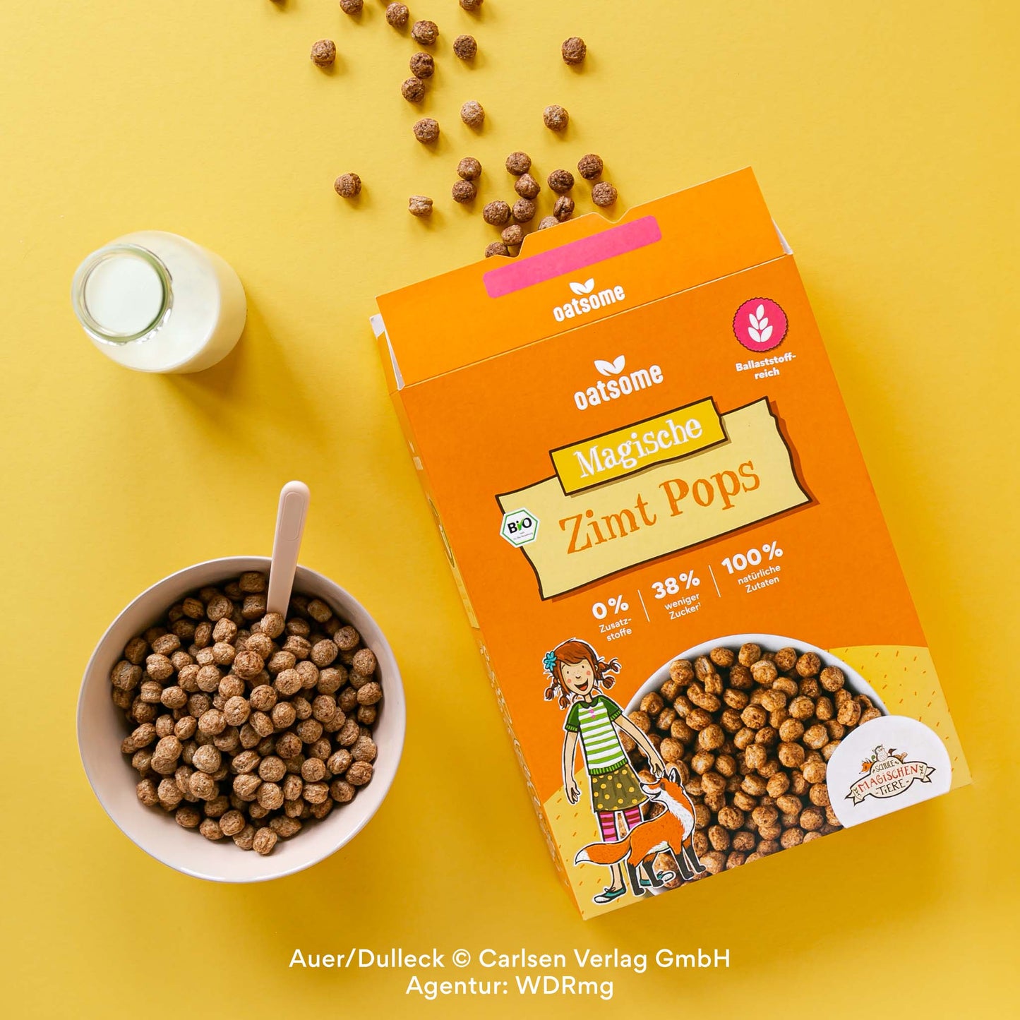 Geöffnete Zimt Pops Packung aus der Vogelperspektive