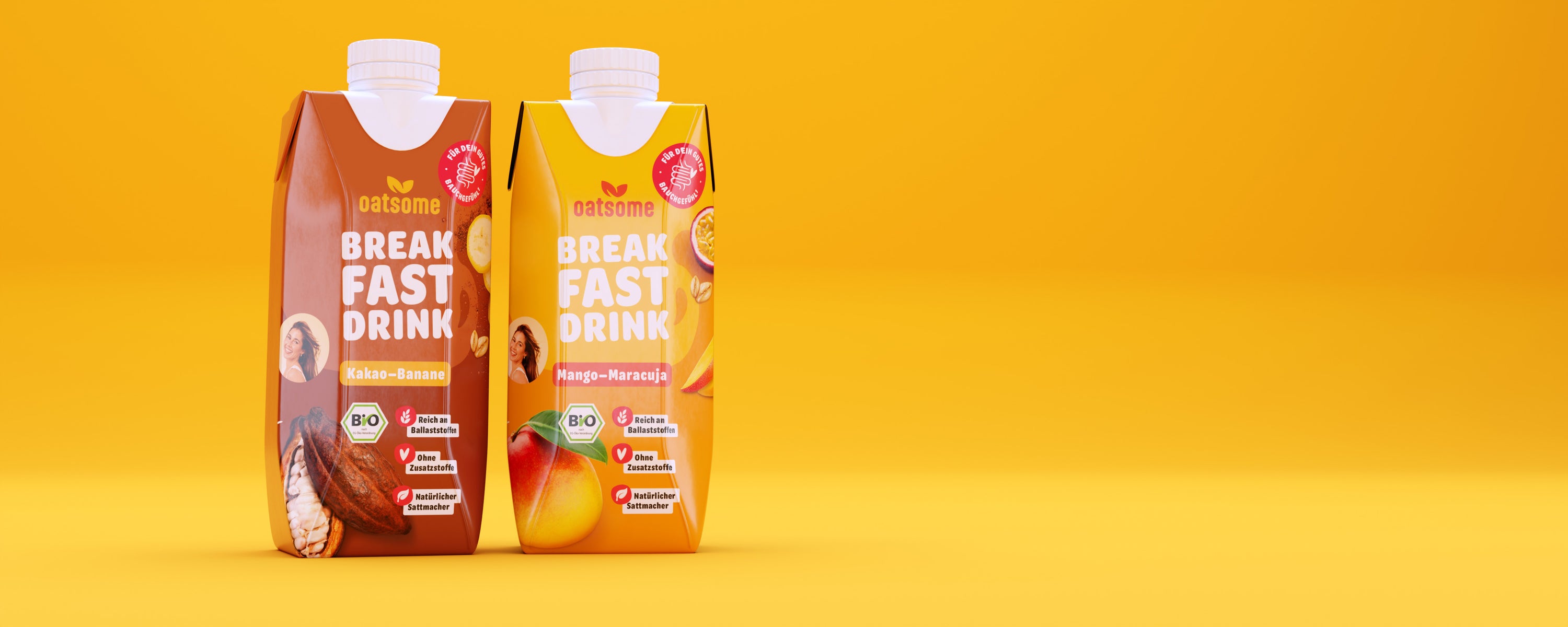 Ein Saftkarton auf gelbem Grund